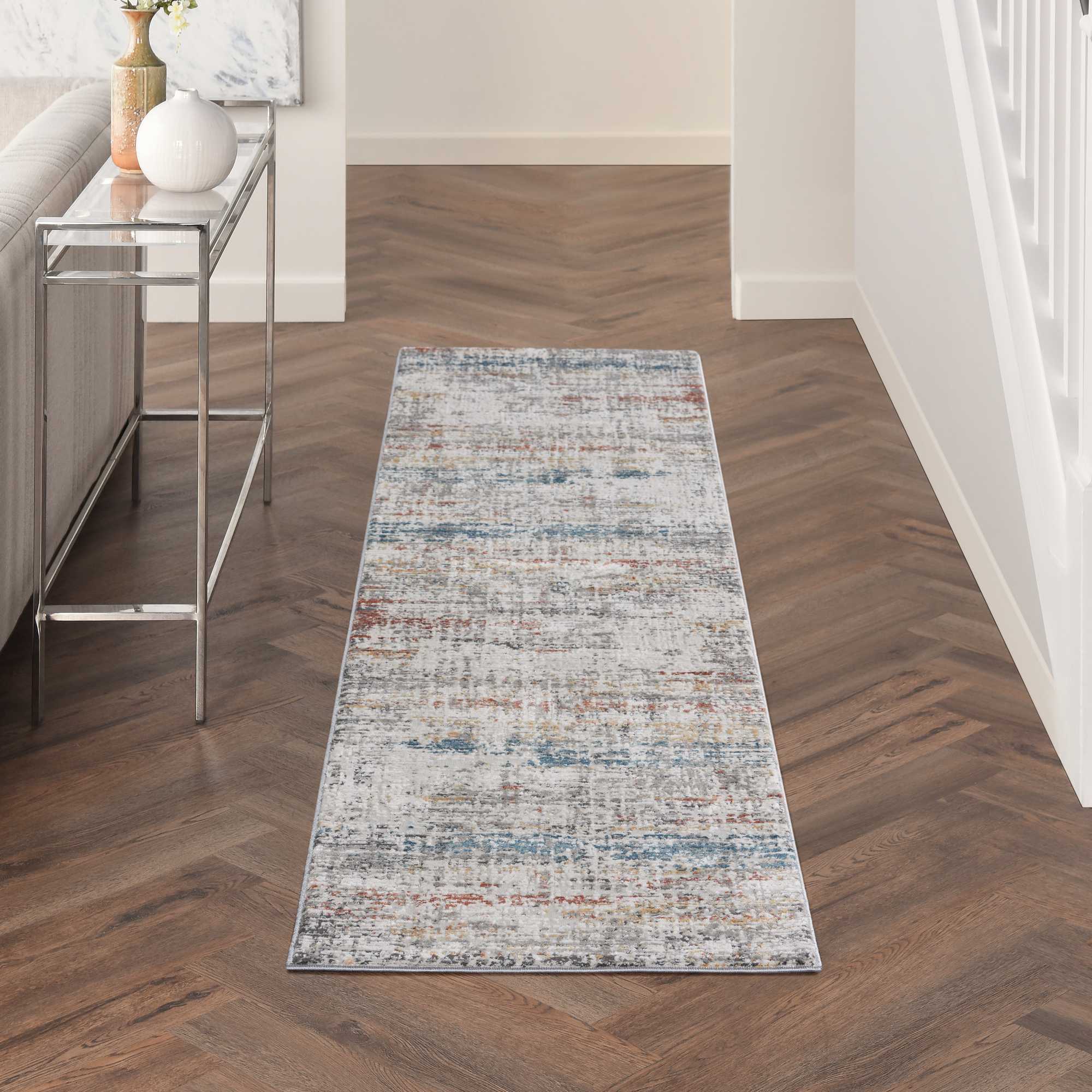 Rustic Textures Rus14 Abstract Runner Rugs In Grey Multicolour